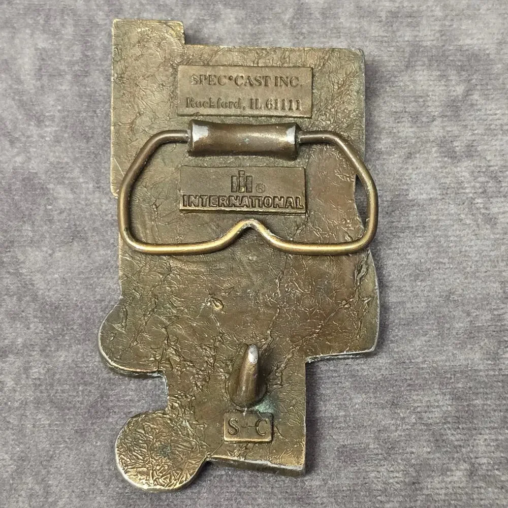 International Harvester Tractor Number One 1 Bronze Pot Cast Metal Belt Buckle